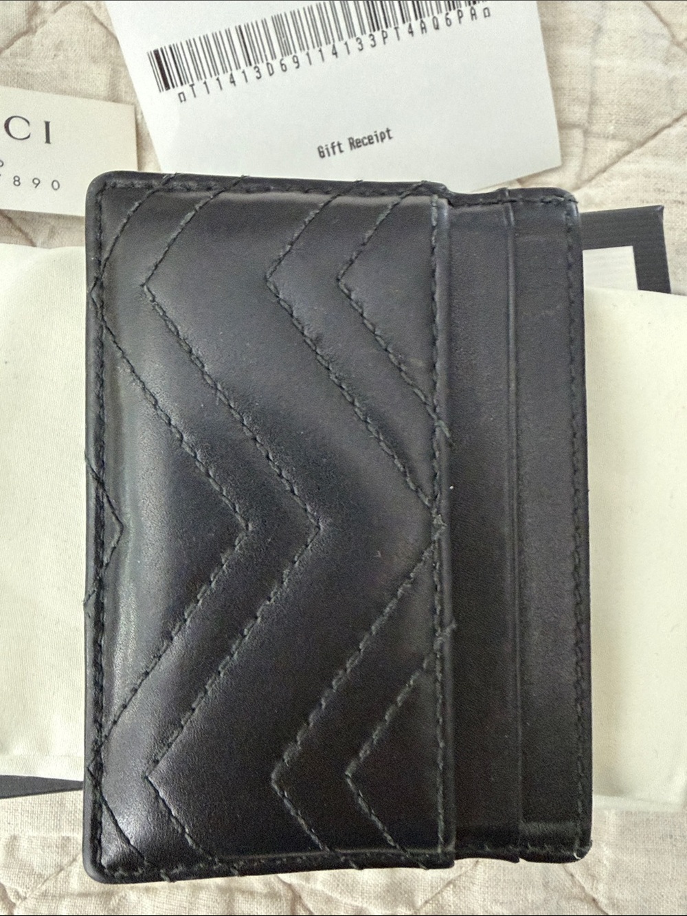 Gucci Black Quilted Leather Card Holder with Gold Double G - Picture 8 of 12